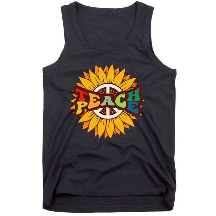 Retro Boho Hippie Vintage Kindness Vibe Teacher Teach Peace Tank Top