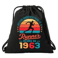 Runner Born In 1963 60th Birthday Running 60 Years Old Drawstring Bag