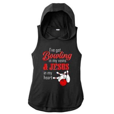 RD Bowling In My Veins Jesus In My Heart Ladies PosiCharge Tri-Blend Wicking Draft Hoodie Tank