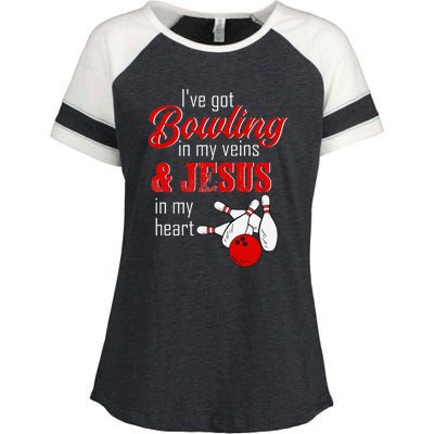 RD Bowling In My Veins Jesus In My Heart Enza Ladies Jersey Colorblock Tee