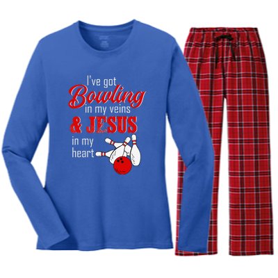 RD Bowling In My Veins Jesus In My Heart Women's Long Sleeve Flannel Pajama Set 