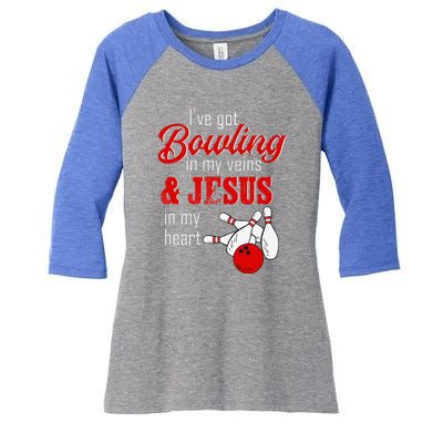 RD Bowling In My Veins Jesus In My Heart Women's Tri-Blend 3/4-Sleeve Raglan Shirt