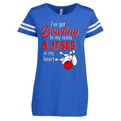 RD Bowling In My Veins Jesus In My Heart Enza Ladies Jersey Football T-Shirt