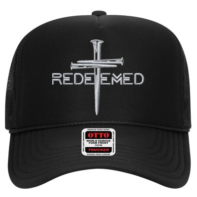 Redeemed By Jesus Christ 3 Nails Cross Christian Faith Embroidered Embroidered Trucker Hat