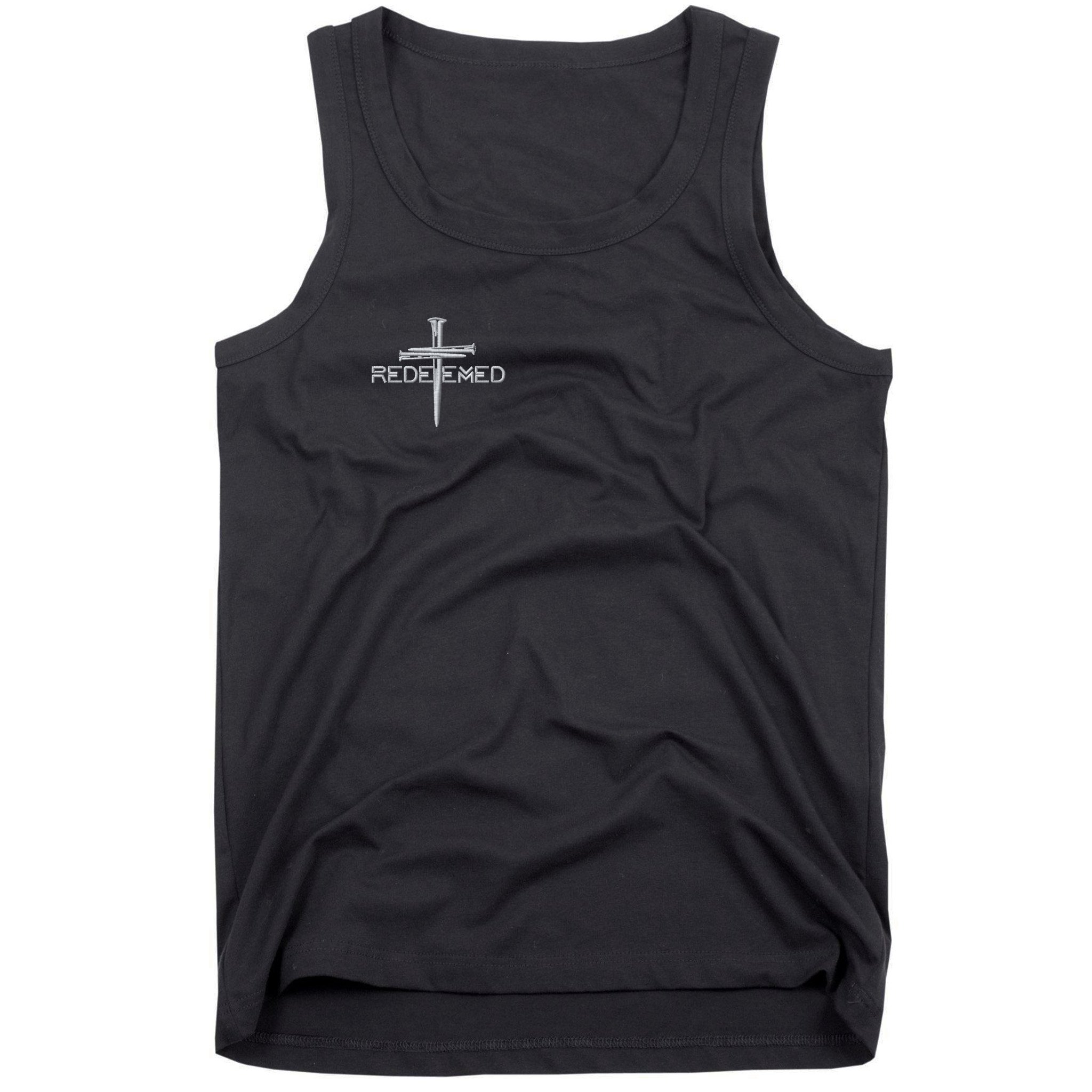 Redeemed By Jesus Christ 3 Nails Cross Christian Faith Embroidered Embroidered Tank Top