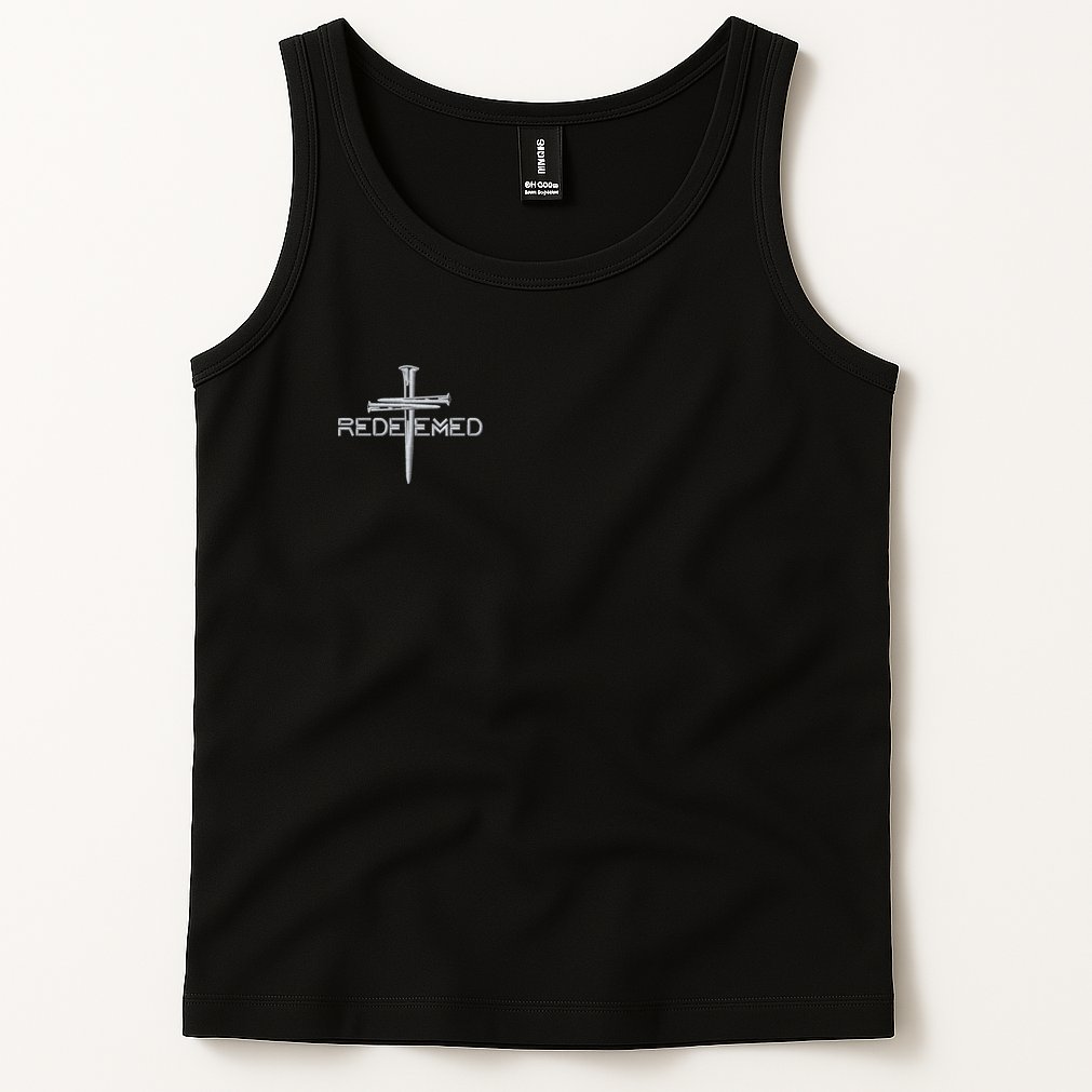 Redeemed By Jesus Christ 3 Nails Cross Christian Faith Embroidered Embroidered Tank Top