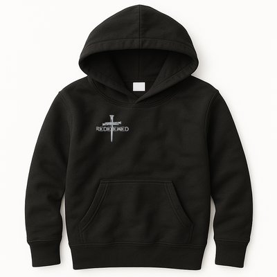 Redeemed By Jesus Christ 3 Nails Cross Christian Faith Embroidered Embroidered Kids Hoodie