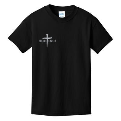 Redeemed By Jesus Christ 3 Nails Cross Christian Faith Embroidered Embroidered Kids T-Shirt