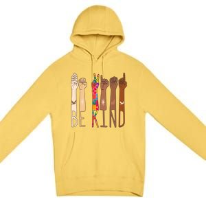 Retro Be Kind Hand Sign Language Asl Puzzle Autism Awareness Great Gift Premium Pullover Hoodie