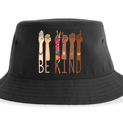 Retro Be Kind Hand Sign Language Asl Puzzle Autism Awareness Great Gift Sustainable Bucket Hat