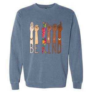 Retro Be Kind Hand Sign Language Asl Puzzle Autism Awareness Great Gift Garment-Dyed Sweatshirt