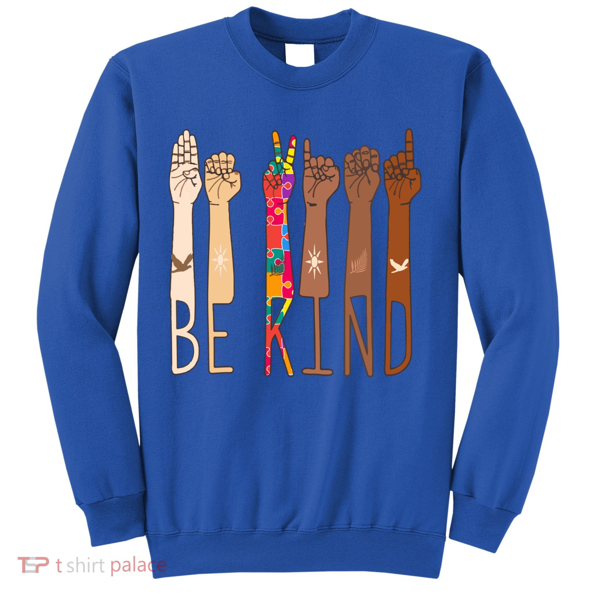 Retro Be Kind Hand Sign Language Asl Puzzle Autism Awareness Great Gift Sweatshirt