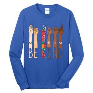 Retro Be Kind Hand Sign Language Asl Puzzle Autism Awareness Great Gift Tall Long Sleeve T-Shirt