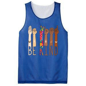 Retro Be Kind Hand Sign Language Asl Puzzle Autism Awareness Great Gift Mesh Reversible Basketball Jersey Tank