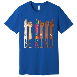 Retro Be Kind Hand Sign Language Asl Puzzle Autism Awareness Great Gift Premium T-Shirt