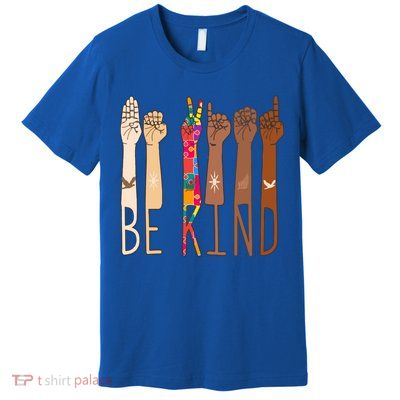 Retro Be Kind Hand Sign Language Asl Puzzle Autism Awareness Great Gift Premium T-Shirt