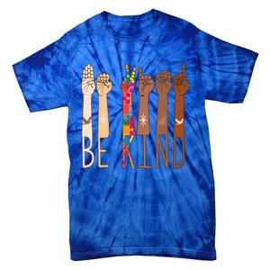 Retro Be Kind Hand Sign Language Asl Puzzle Autism Awareness Great Gift Tie-Dye T-Shirt