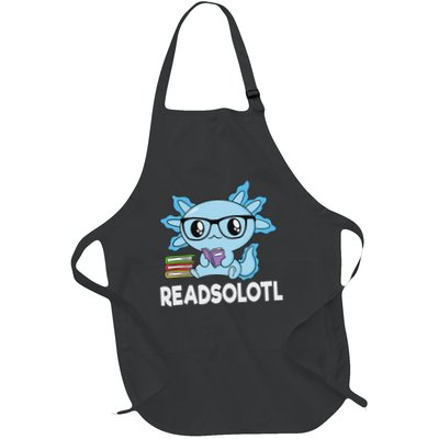 Readsolotl Blue Kawaii Axolotl Book Lover Funny Reading Full-Length Apron With Pockets