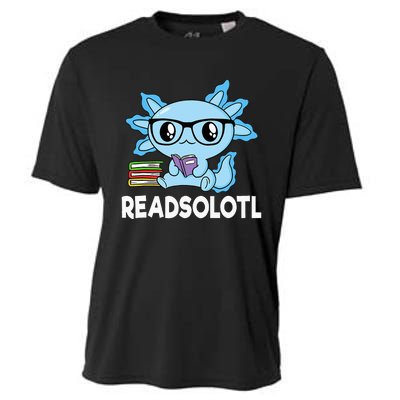 Readsolotl Blue Kawaii Axolotl Book Lover Funny Reading Cooling Performance Crew T-Shirt