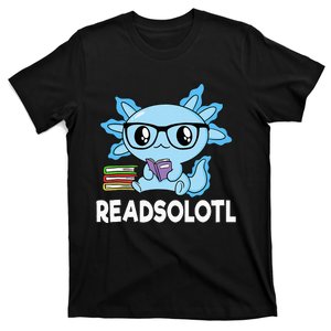 Readsolotl Blue Kawaii Axolotl Book Lover Funny Reading T-Shirt