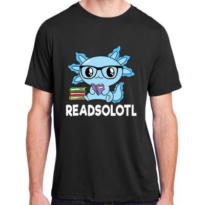 Readsolotl Blue Kawaii Axolotl Book Lover Funny Reading Adult ChromaSoft Performance T-Shirt