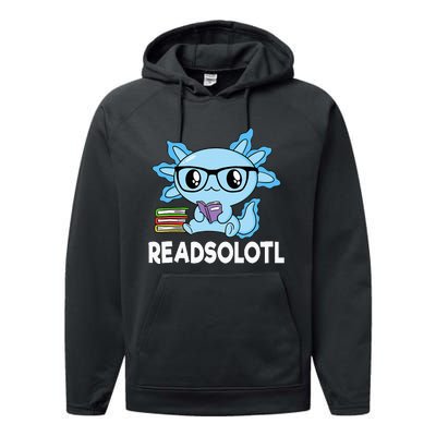 Readsolotl Blue Kawaii Axolotl Book Lover Funny Reading Performance Fleece Hoodie