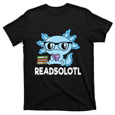 Readsolotl Blue Kawaii Axolotl Book Lover Funny Reading T-Shirt