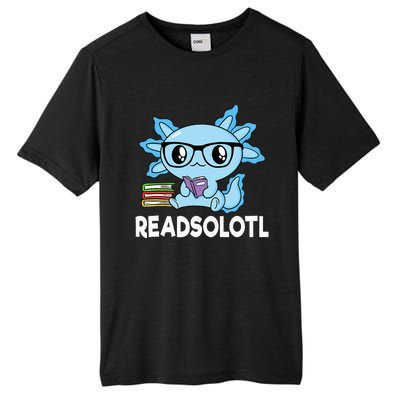 Readsolotl Blue Kawaii Axolotl Book Lover Funny Reading Tall Fusion ChromaSoft Performance T-Shirt