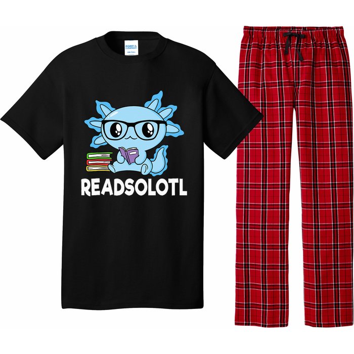 Readsolotl Blue Kawaii Axolotl Book Lover Funny Reading Pajama Set