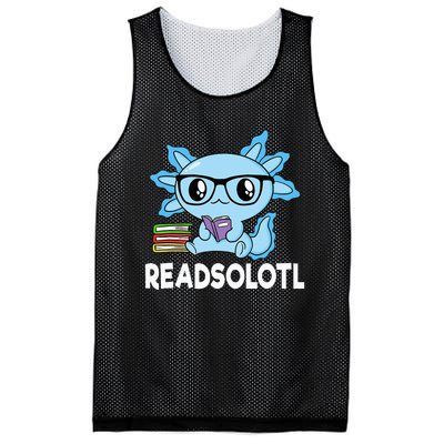 Readsolotl Blue Kawaii Axolotl Book Lover Funny Reading Mesh Reversible Basketball Jersey Tank