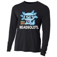 Readsolotl Blue Kawaii Axolotl Book Lover Funny Reading Cooling Performance Long Sleeve Crew