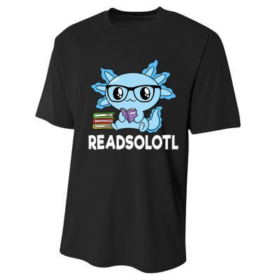 Readsolotl Blue Kawaii Axolotl Book Lover Funny Reading Performance Sprint T-Shirt