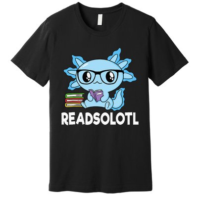 Readsolotl Blue Kawaii Axolotl Book Lover Funny Reading Premium T-Shirt