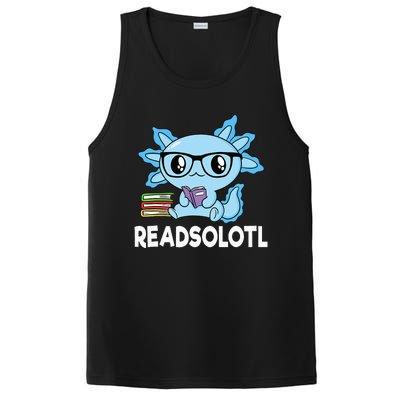 Readsolotl Blue Kawaii Axolotl Book Lover Funny Reading PosiCharge Competitor Tank