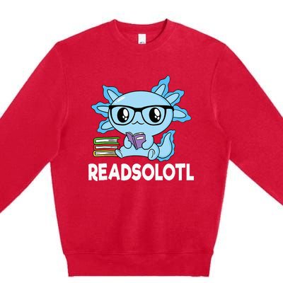 Readsolotl Blue Kawaii Axolotl Book Lover Funny Reading Premium Crewneck Sweatshirt