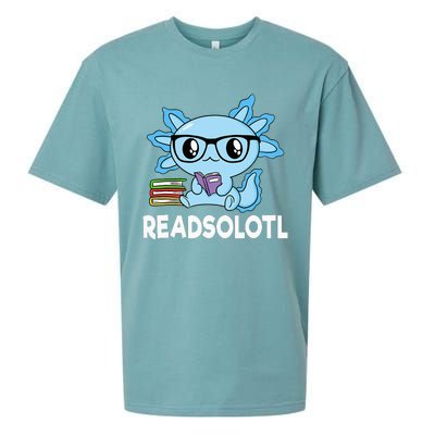 Readsolotl Blue Kawaii Axolotl Book Lover Funny Reading Sueded Cloud Jersey T-Shirt