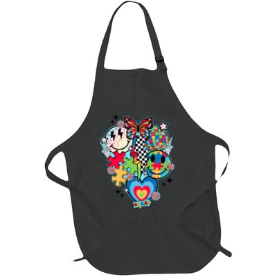 Retro Be Kind Autism Awareness Puzzle Piece Autistic Support Gift Full-Length Apron With Pockets