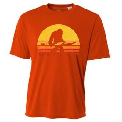 Retro Bigfoot Kayak Vintage Sasquatch Kayaking Cooling Performance Crew T-Shirt