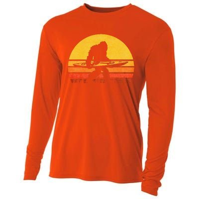 Retro Bigfoot Kayak Vintage Sasquatch Kayaking Cooling Performance Long Sleeve Crew