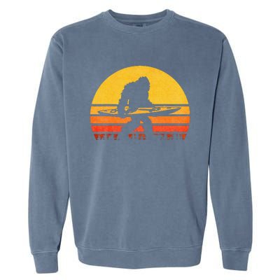 Retro Bigfoot Kayak Vintage Sasquatch Kayaking Garment-Dyed Sweatshirt