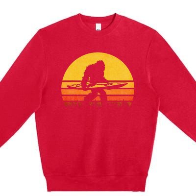 Retro Bigfoot Kayak Vintage Sasquatch Kayaking Premium Crewneck Sweatshirt