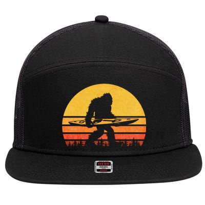 Retro Bigfoot Kayak Gift Vintage Sasquatch Kayaking Gift 7 Panel Mesh Trucker Snapback Hat