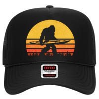 Retro Bigfoot Kayak Gift Vintage Sasquatch Kayaking Gift High Crown Mesh Back Trucker Hat