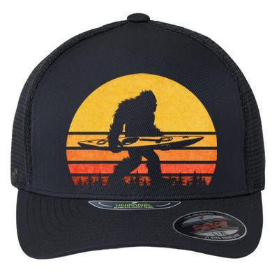 Retro Bigfoot Kayak Gift Vintage Sasquatch Kayaking Gift Flexfit Unipanel Trucker Cap