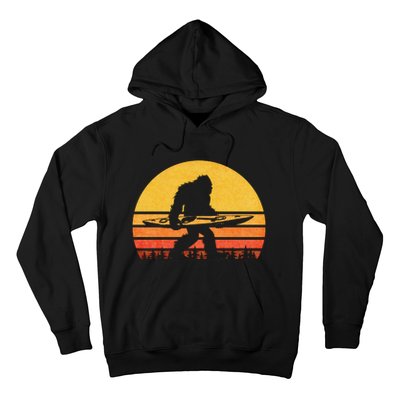 Retro Bigfoot Kayak Gift Vintage Sasquatch Kayaking Gift Hoodie