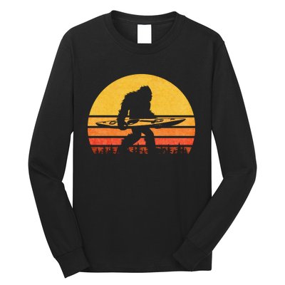 Retro Bigfoot Kayak Gift Vintage Sasquatch Kayaking Gift Long Sleeve Shirt