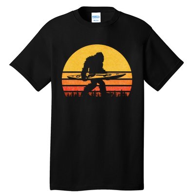 Retro Bigfoot Kayak Gift Vintage Sasquatch Kayaking Gift Tall T-Shirt