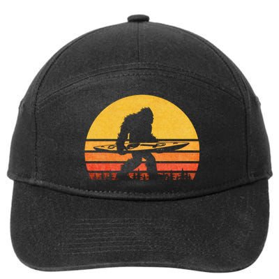 Retro Bigfoot Kayak Gift Vintage Sasquatch Kayaking Gift 7-Panel Snapback Hat