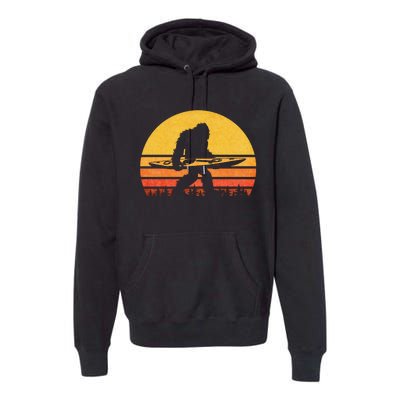 Retro Bigfoot Kayak Gift Vintage Sasquatch Kayaking Gift Premium Hoodie