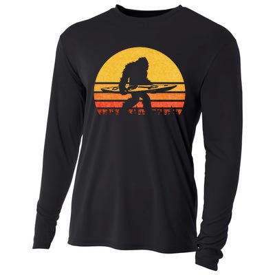 Retro Bigfoot Kayak Gift Vintage Sasquatch Kayaking Gift Cooling Performance Long Sleeve Crew